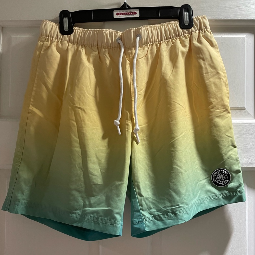 Original Penguin Yellow and Green Swim Trunks